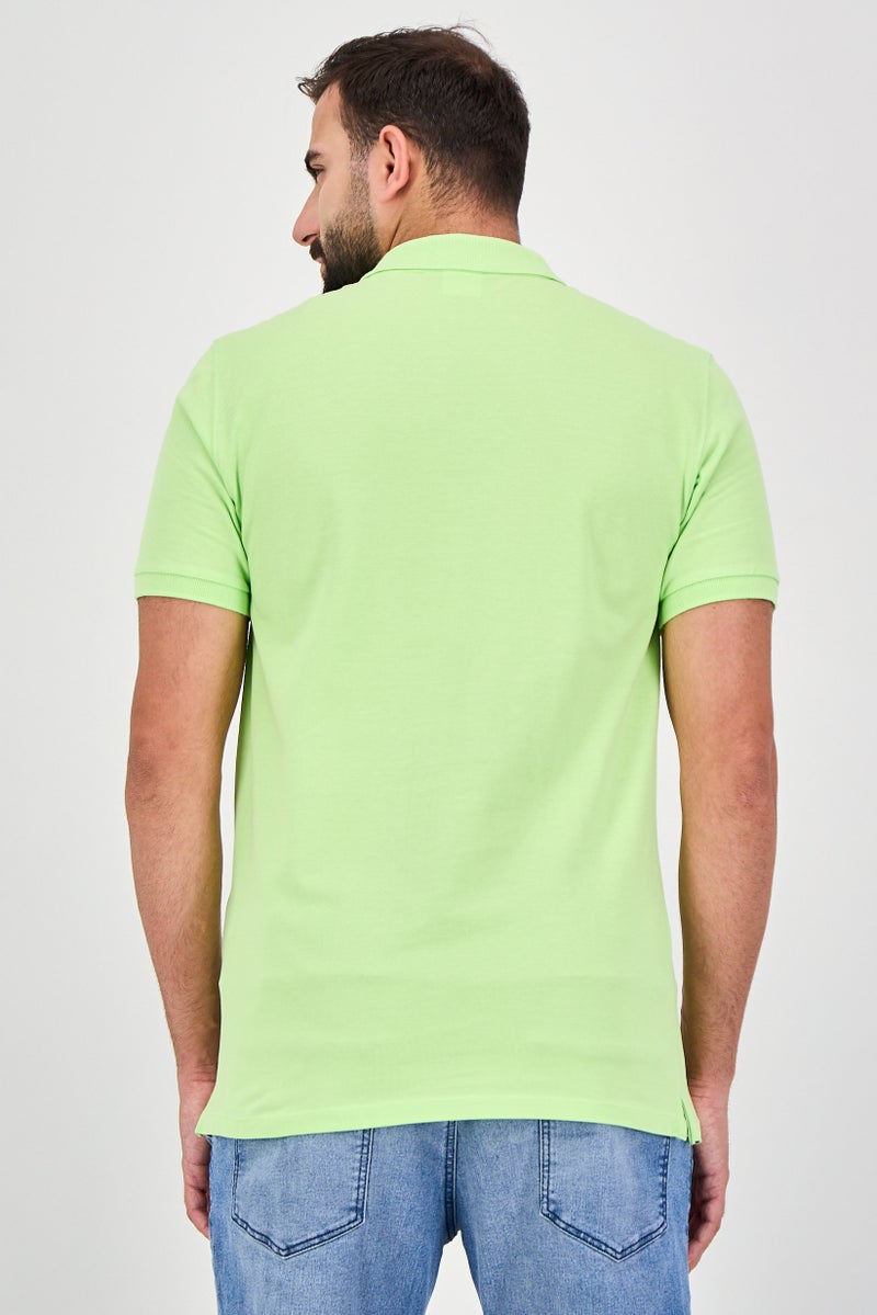 Celio Men Regular Fit Plain Short Sleeve Polo Shirts, Lime - Image 3
