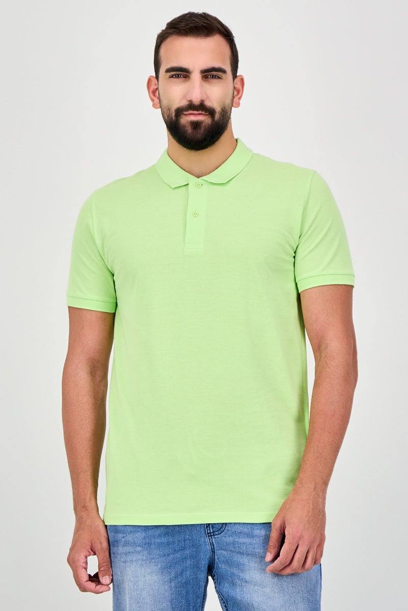 Celio Men Regular Fit Plain Short Sleeve Polo Shirts, Lime - Image 1