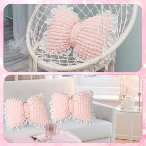 Yousoontic 2 Pcs Bow Pillows 15.7 * 12.6 in Coquette Throw Pillow Cute Bow Shaped Cushion Plush Lumbar Decorative for Girls Room Bed Sofa Couch Car(Puffy Velvet,Pink) - Image 5