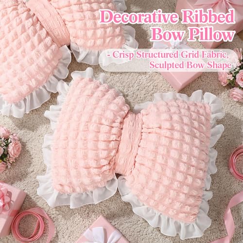 Yousoontic 2 Pcs Bow Pillows 15.7 * 12.6 in Coquette Throw Pillow Cute Bow Shaped Cushion Plush Lumbar Decorative for Girls Room Bed Sofa Couch Car(Puffy Velvet,Pink) - Image 3