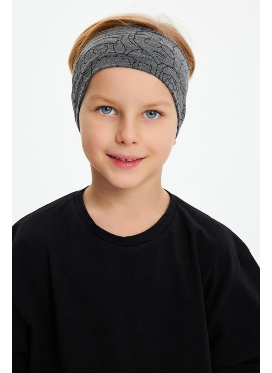 Babygiz Smoked Patterned-Black Boy's Cotton Combed Oversize Camouflage T-Shirt Bandana Double Suit  - Image 1