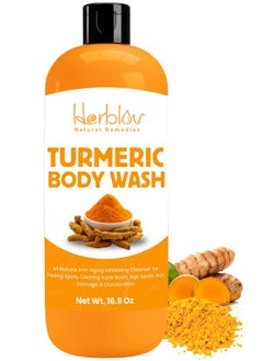 Herblov Herblov Turmeric Body Wash - Skin Brightening Turmeric Liquid Soap for Discoloration - Natural Anti Aging Exfoliating Turmeric Body Wash for Spots, Acne, Sun Damage - Turmeric Soap Skincare  - Image 1