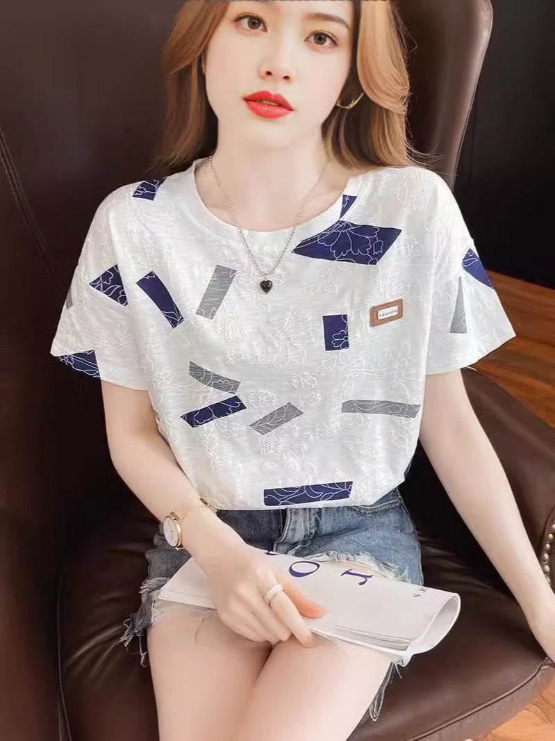 Plus Size Women'S Printed Women'S T-Shirt Short-Sleeved Korean Style 2025 Arrival Foaming Floral Loose All-Match Top - Image 3