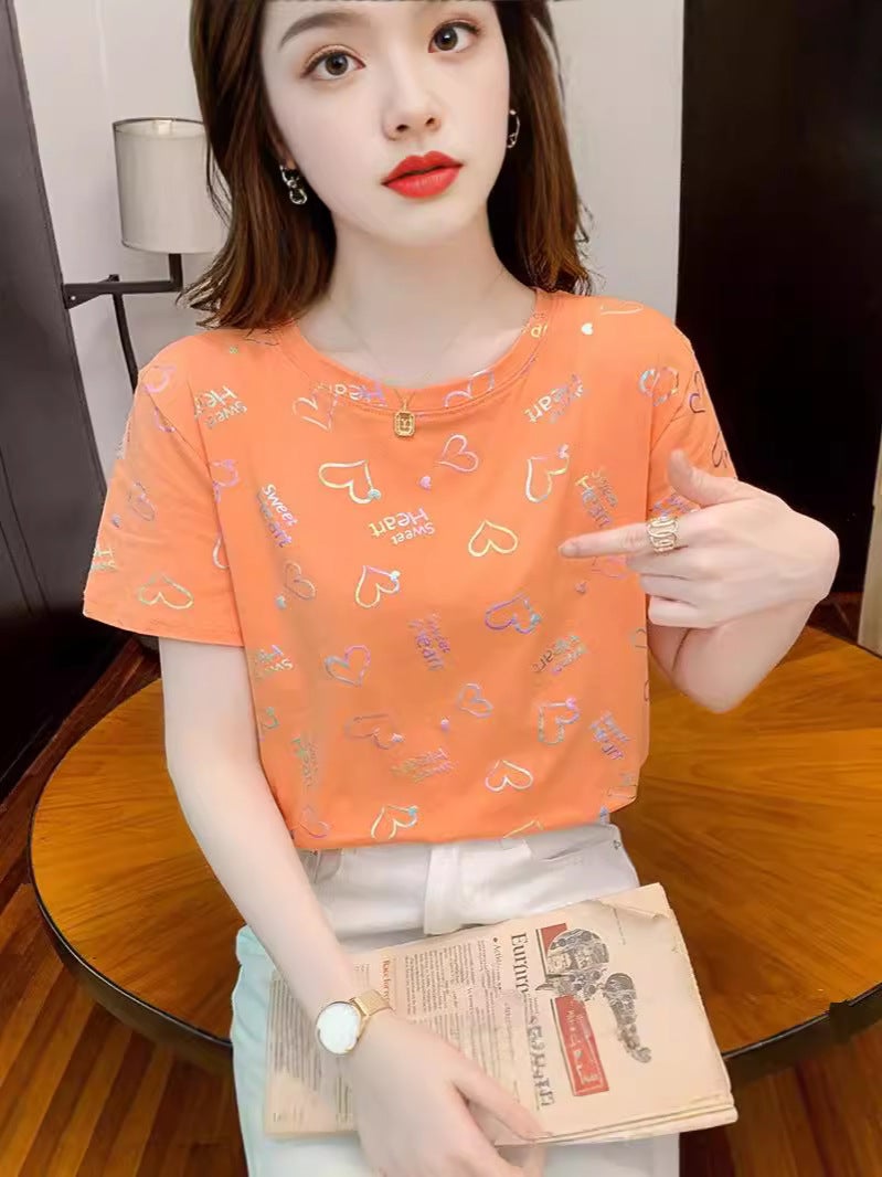 Plus Size Women'S Printed Women'S T-Shirt Short-Sleeved Korean Style 2025 Arrival Foaming Floral Loose All-Match Top - Image 5