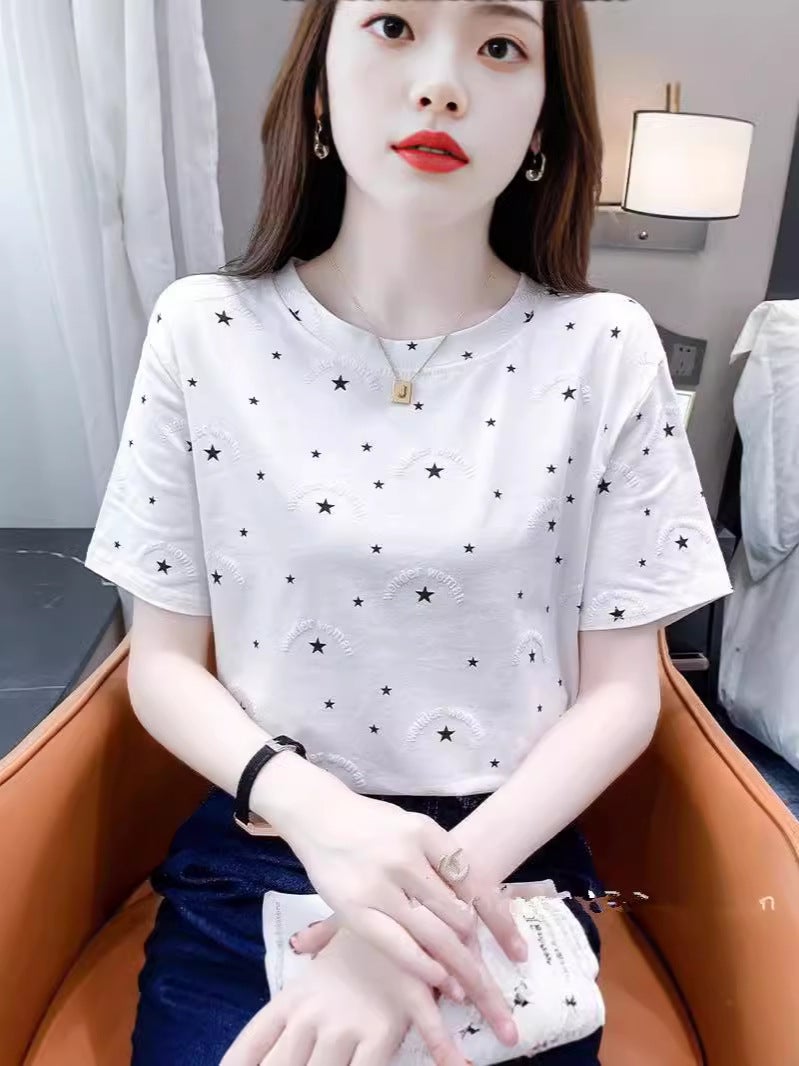 Plus Size Women'S Printed Women'S T-Shirt Short-Sleeved Korean Style 2025 Arrival Foaming Floral Loose All-Match Top - Image 4