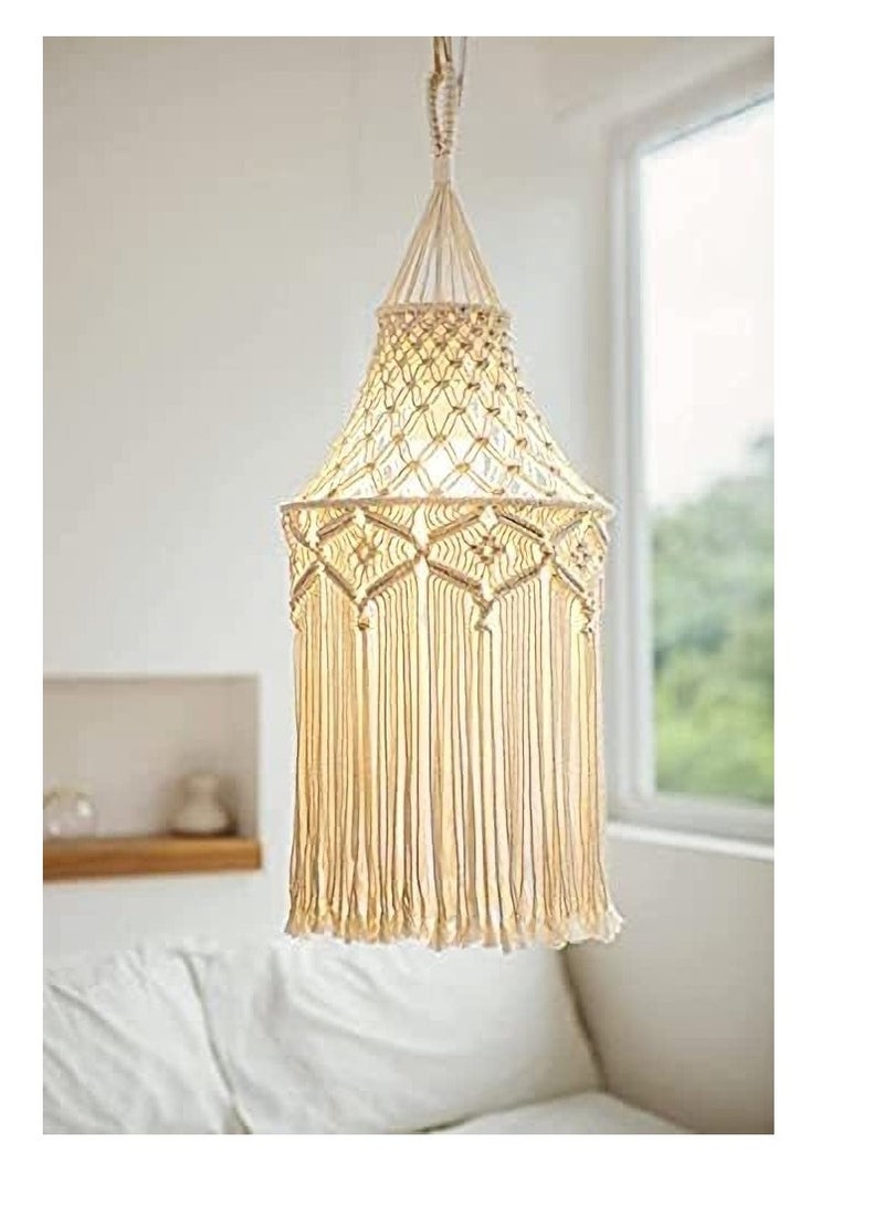 Boho Macrame Pendant Light Shade - Stylish Hanging Cover for Modern Home Decor, Perfect for Bedroom, Living Room, Nursery & Office  - Image 5