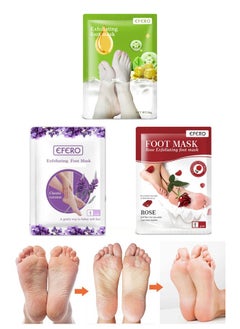 efero 3 Pieces Foot Peeling and Exfoliating Mask, Dead Skin Removing Sock - Olive, Lavender, Rose  - Image 1
