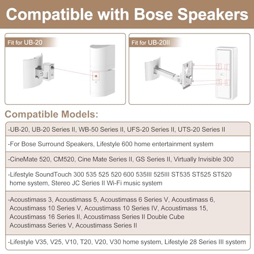 Dinghosen Speaker Wall&Ceiling Mount for Bose UB-20,UB-20 Series II Speaker Wall Mount Bracket for Bose Cube Speakers/Lifestyle/CineMate/Surround/SoundTouch/Acoustimass Home System Tilt&Swivel Adjustable(White) - Image 3