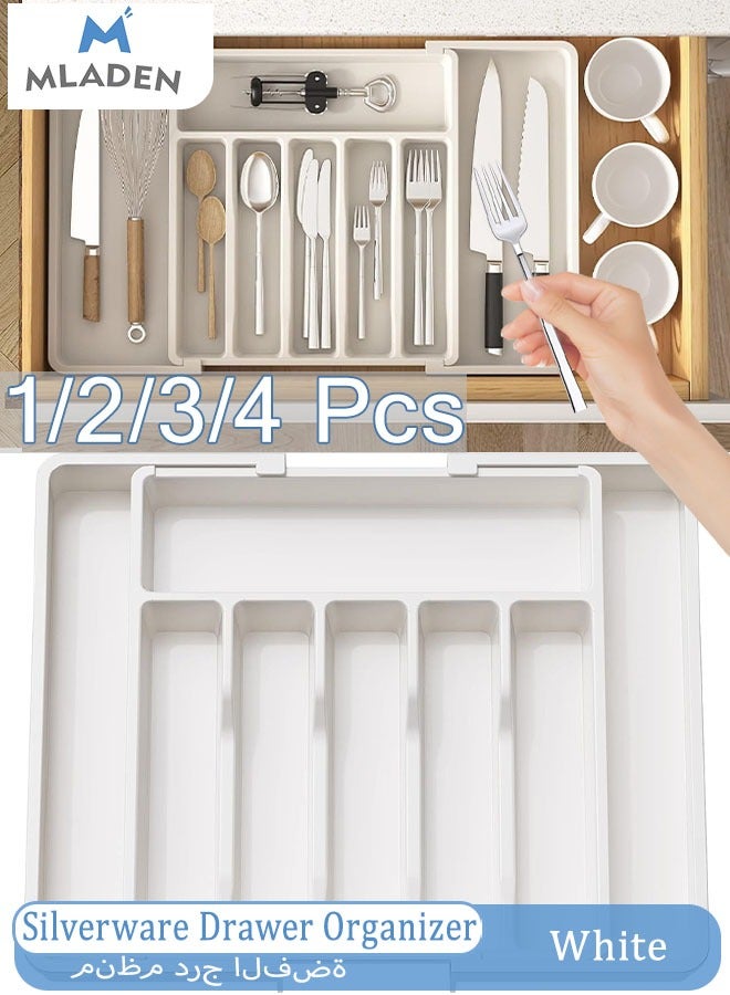 MLADEN Silverware Drawer Organizer Expandable Utensil Tray for Kitchen Adjustable Flatware and Cutlery Holder, Compact Plastic Storage for Spoons Forks Knives Large Safe Grade Finis - Image 1