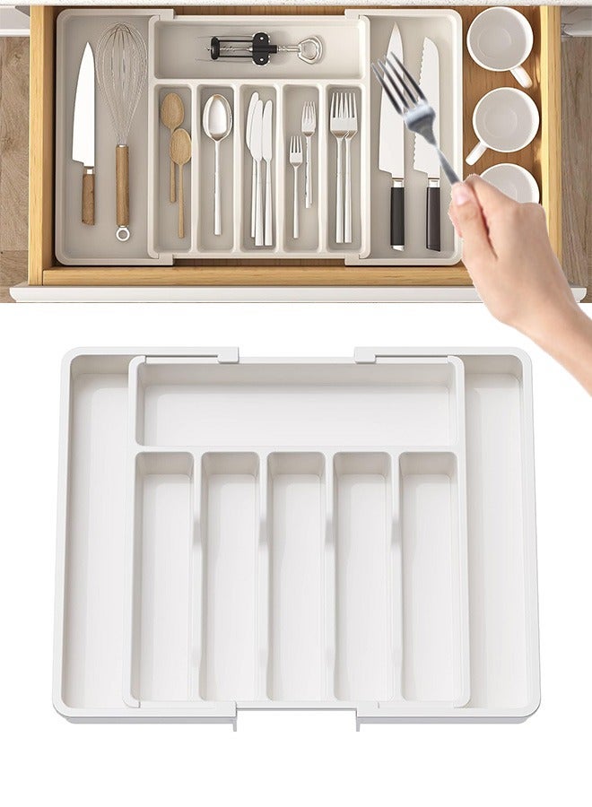 MLADEN Silverware Drawer Organizer Expandable Utensil Tray for Kitchen Adjustable Flatware and Cutlery Holder, Compact Plastic Storage for Spoons Forks Knives Large Safe Grade Finis - Image 2