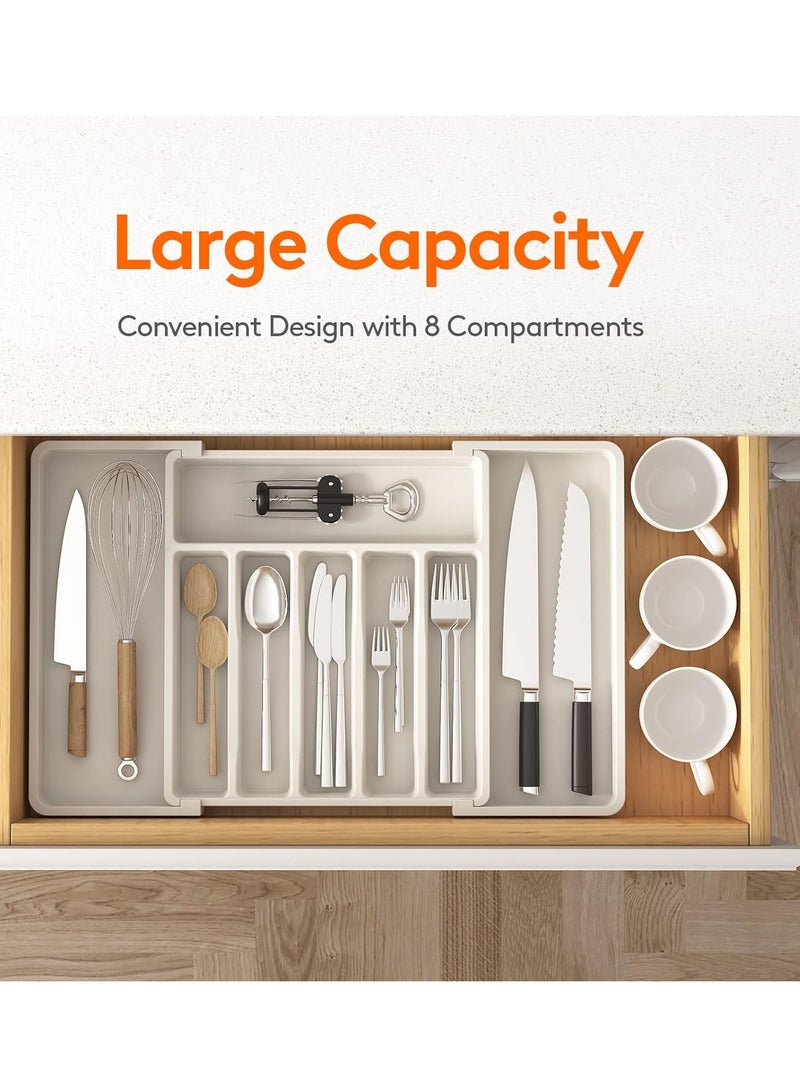 MLADEN Silverware Drawer Organizer Expandable Utensil Tray for Kitchen Adjustable Flatware and Cutlery Holder, Compact Plastic Storage for Spoons Forks Knives Large Safe Grade Finis - Image 4
