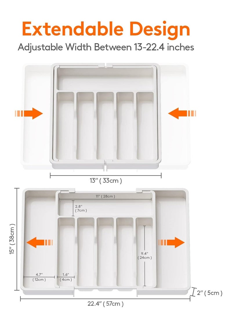 MLADEN Silverware Drawer Organizer Expandable Utensil Tray for Kitchen Adjustable Flatware and Cutlery Holder, Compact Plastic Storage for Spoons Forks Knives Large Safe Grade Finis - Image 3