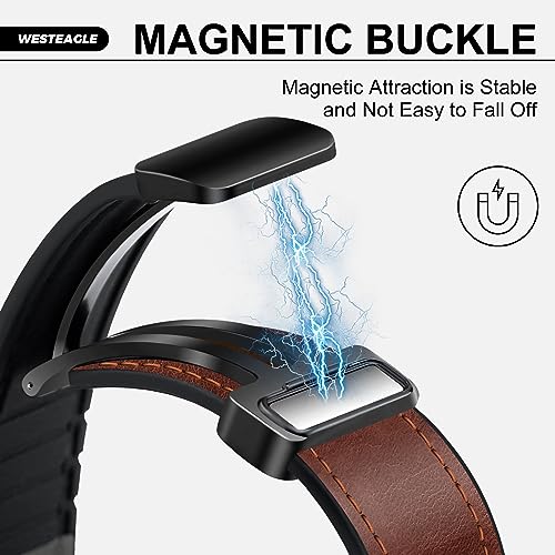 WestEagle أشرطة جلدية مغناطيسية من WestEagle متوافقة مع ساعة آبل 49mm 46mm 45mm 44mm 42mm(S3/2/1) للرجال والنساء، جلد طبيعي مع مشبك مغناطيسي لساعة iWatch Ultra1/2/3 سلسلة SE11/10/9/8/7/6/5/4/3/2/1 - Image 3
