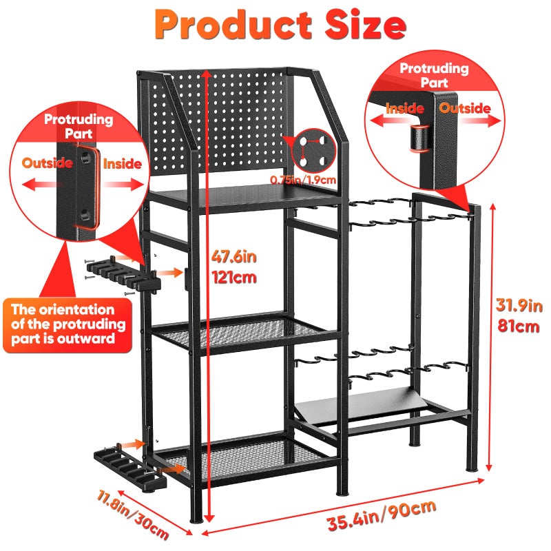 POKIPO Fishing Rod Holders for Garage,Fishing Rod Rack Storage up to 18 Rods,3 Tier Adjust Heavy Duty Metal Fish Pole Stand Organizer with Pegboard for Fishing Gear and Equipment Accessories - Image 2