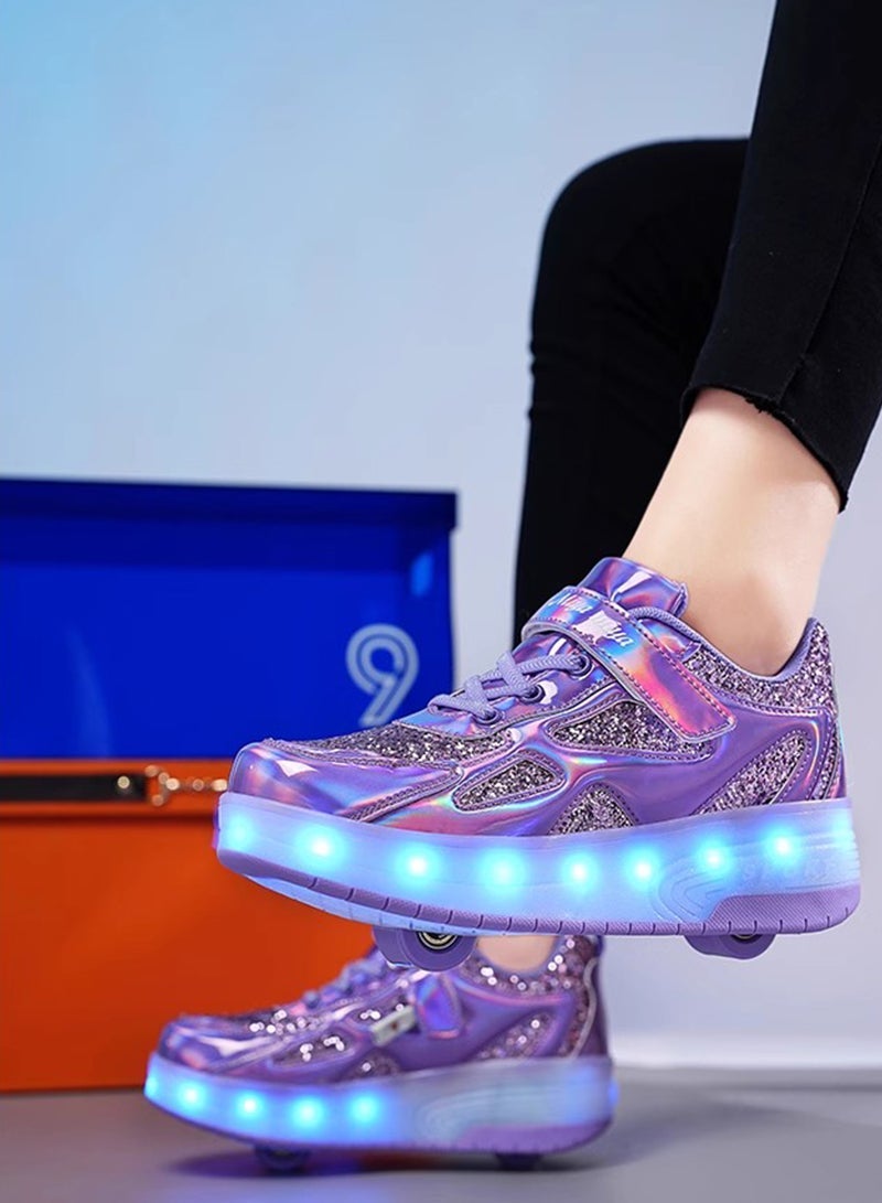 ETG Unisex Kids Roller Skates Shoes USB Charging, Girls Boys LED Roller Skate Shoes with Double Wheels Retractable Technical Skateboarding - Image 3