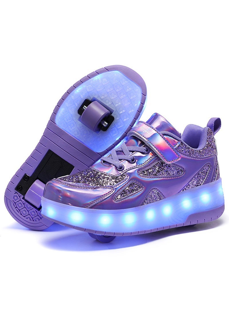 ETG Unisex Kids Roller Skates Shoes USB Charging, Girls Boys LED Roller Skate Shoes with Double Wheels Retractable Technical Skateboarding - Image 1