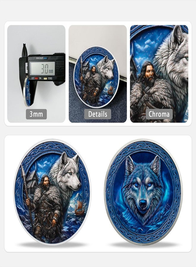 deDecoml Viking Rune Coin Featuring Odin and Sacred Symbols Embrace Strength, Wisdom, and Protection (Wolf and Warrior) - Image 5