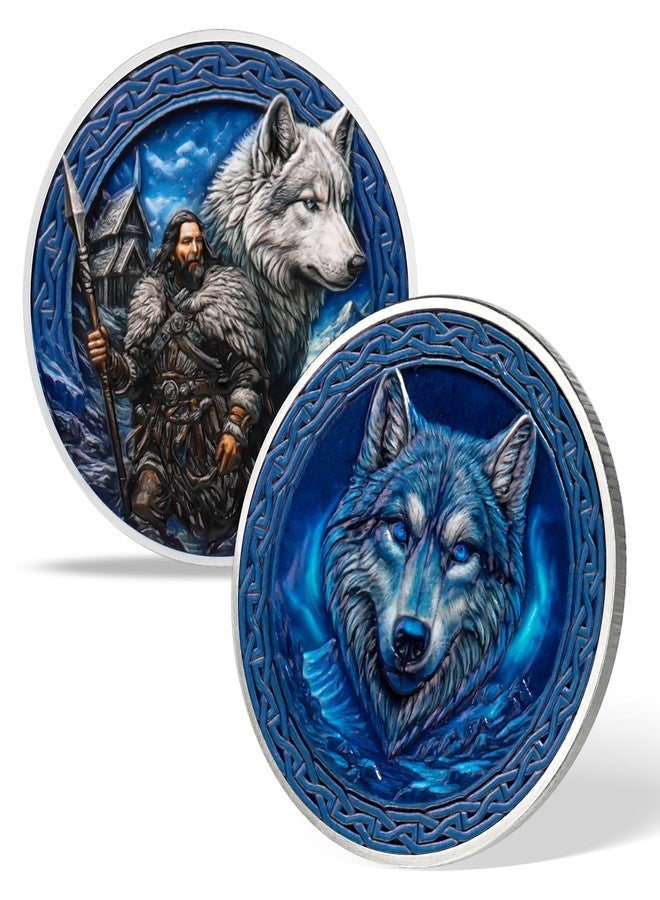 deDecoml Viking Rune Coin Featuring Odin and Sacred Symbols Embrace Strength, Wisdom, and Protection (Wolf and Warrior) - Image 1