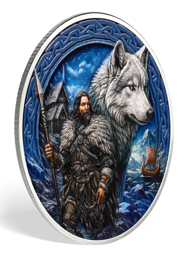deDecoml Viking Rune Coin Featuring Odin and Sacred Symbols Embrace Strength, Wisdom, and Protection (Wolf and Warrior) - Image 2