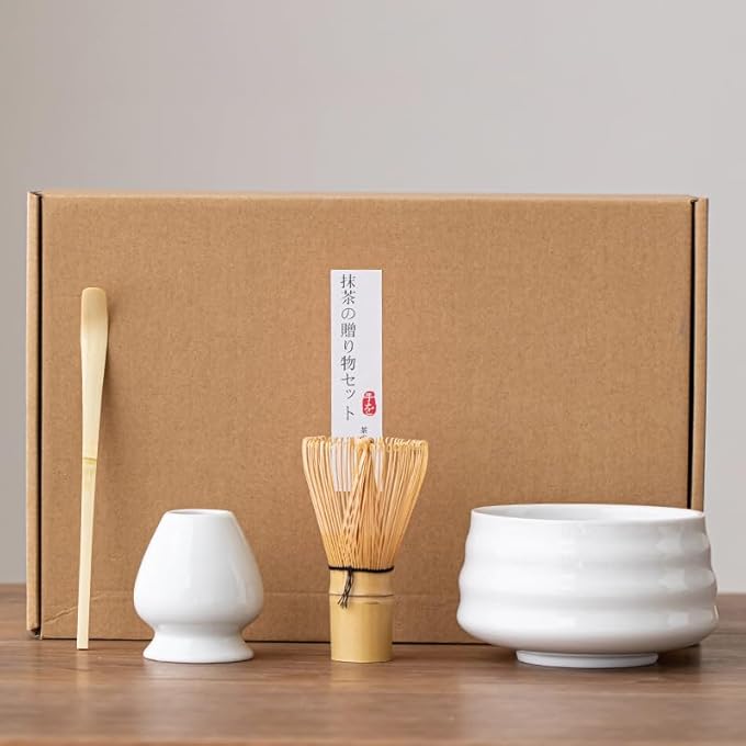 BIGTHREE Matcha Tool Set Song Dynasty Matcha Tea Maker Tea Whisk Stand Combination Gift Box Complete Kit With Bowl Spout Bamboo Whisk Scoop  Holder Porcelain White - Image 1