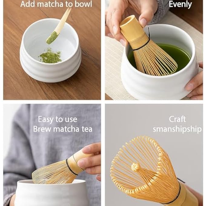 BIGTHREE Matcha Tool Set Song Dynasty Matcha Tea Maker Tea Whisk Stand Combination Gift Box Complete Kit With Bowl Spout Bamboo Whisk Scoop  Holder Porcelain White - Image 2
