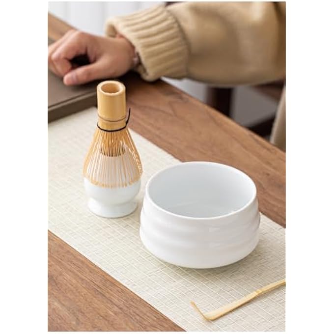 BIGTHREE Matcha Tool Set Song Dynasty Matcha Tea Maker Tea Whisk Stand Combination Gift Box Complete Kit With Bowl Spout Bamboo Whisk Scoop  Holder Porcelain White - Image 4
