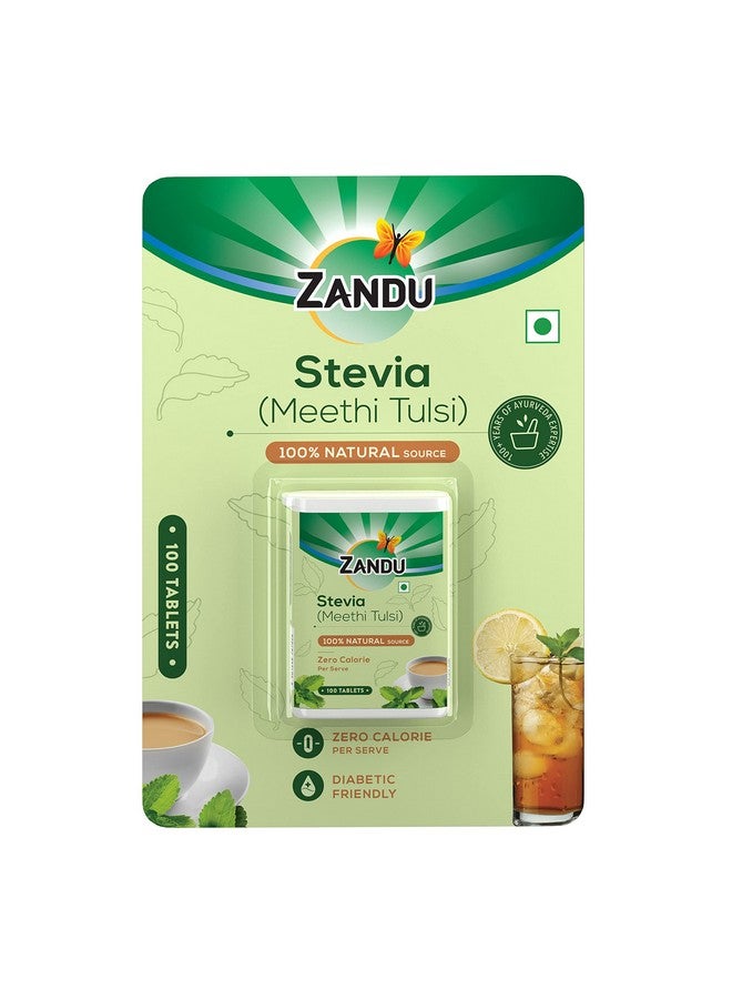 Zandu أقراص زاندو ستيفيا (ميثي تولسي) - بديل صحي للسكر | يساعد في الحفاظ على مستويات السكر الصحية والوزن الصحي (عبوة من 100 قرص) - Image 1