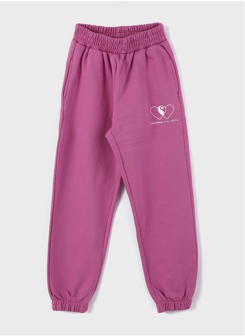 Elastic Waist Printed Girl Jogger Sweatpants
