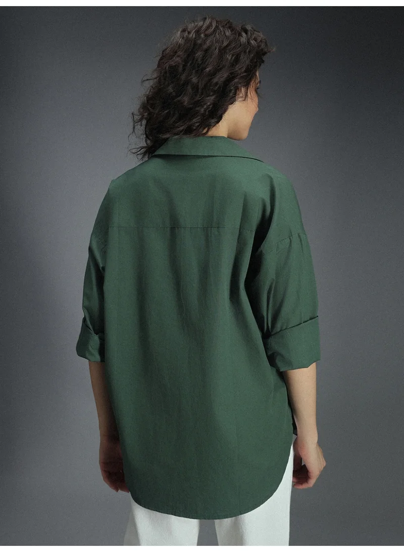 هاي ستار Women's Green Tailored Fit V-Neck Casual Shirt