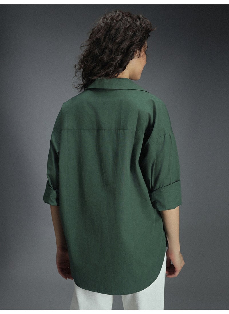 HIGH STAR Women's Green Tailored Fit V-Neck Casual Shirt  - Image 5