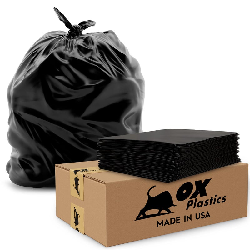 OX Plastics Black Trash Bags Heavy Duty Garbage Bags Extra Thick Unscented Large Trash Can Liners for Home Outdoor and Commercial Use 39 Gallon 100 Count