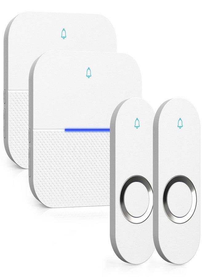 AIDA Lighted Wireless Doorbell, Home Waterproof Doorbell 1,000ft Range, 5 Volume Levels with 58 Doorbell Chimes & LED Flash (White, Doorbell with 2 Buttons & 2 Receivers) - Image 1