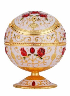 Ashtray Portable Mini Ashtray Metal Round Ball Carving Stamped Pattern Gift Table Decoration European Retro Ashtray Vintage Art Craft Ashtray Pattern Gift Decoration with Lid