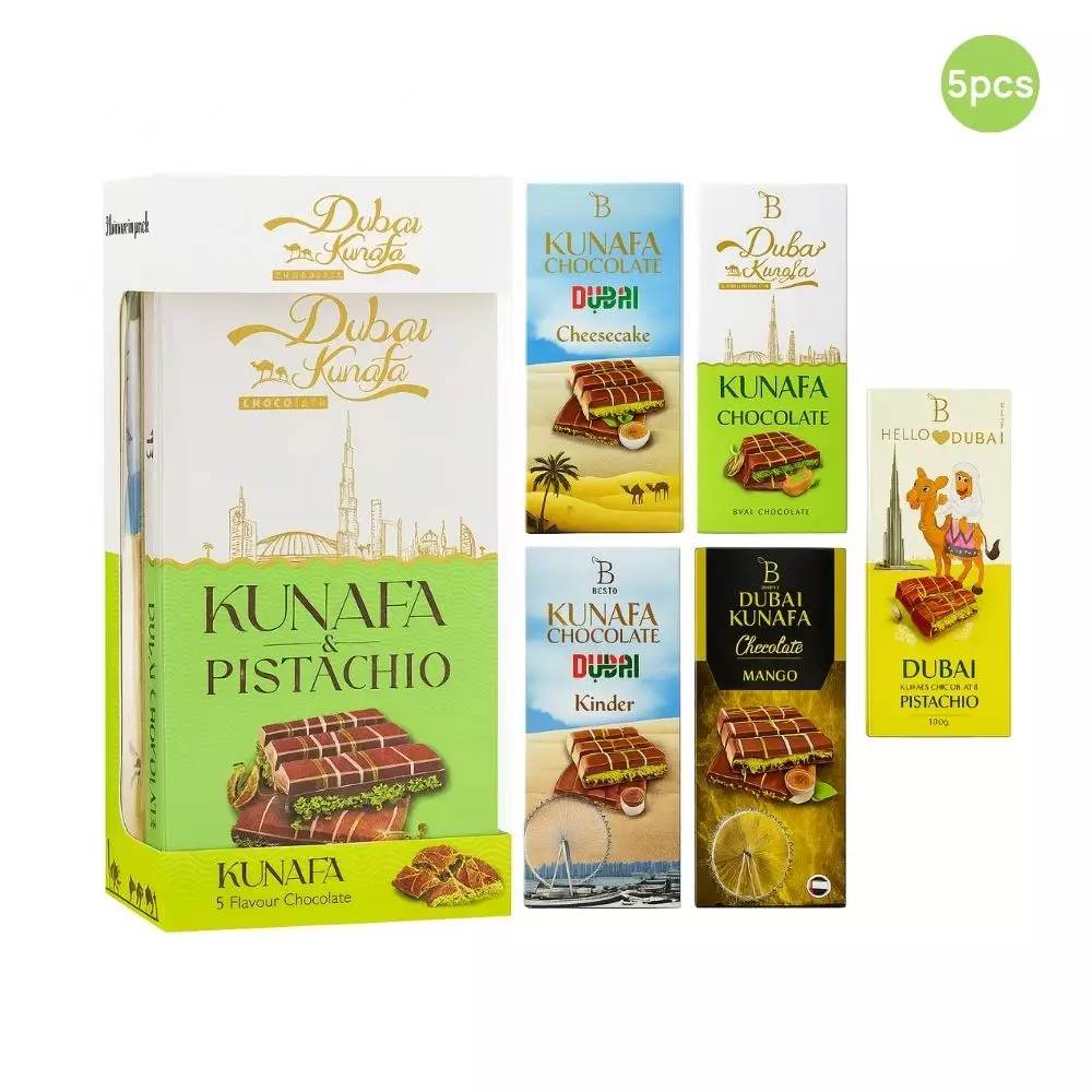 Dubai Kunafa and Pistachio 5 Flavour Chocolate- 5pcs