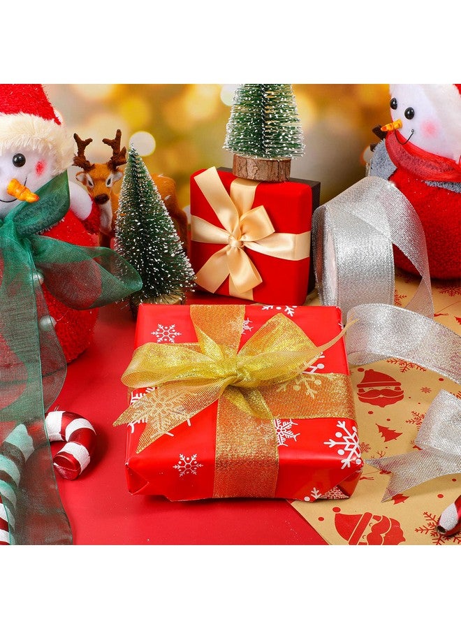 Luinabio 4 Rolls Christmas Ribbon Sheer Organza 1.5 Inch Metallic Glitter Organza Ribbon Gold Silver Red Green Xmas Ribbon For Present Wrapping Christmas Tree Decoration Bow Wreath, 150 Yard Total - Image 3