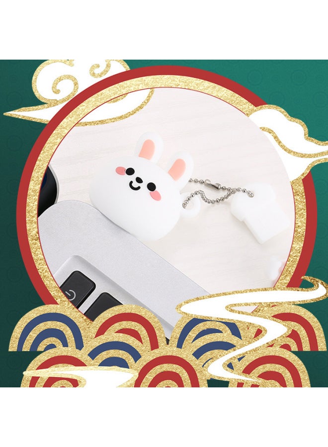 Year Of The Rabbit U Disk Silicone Doll Cartoon Bidding U Disk Stereo U Disk Can Add Logo Gift Doll U Disk-Color:White 2.0-Capacity:32GB - Image 2