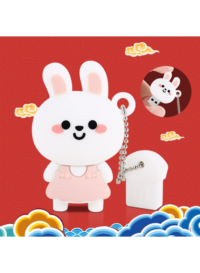 Year Of The Rabbit U Disk Silicone Doll Cartoon Bidding U Disk Stereo U Disk Can Add Logo Gift Doll U Disk-Color:White 2.0-Capacity:32GB - Image 1