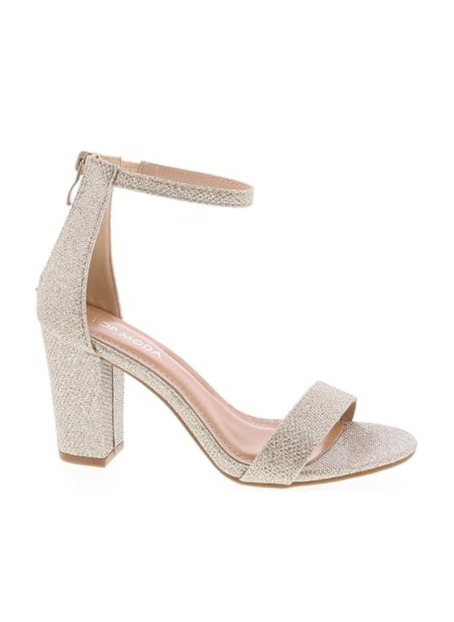 TOP Moda Hannah-1 Ankle Strap Dressy High Heel Sandal, Non-slip Sole, For Wedding, Party, Prom, Evening Wear, or Any Occasion, Sleek Style Block Heel Sandals, Champagne, 8.5 - Image 1