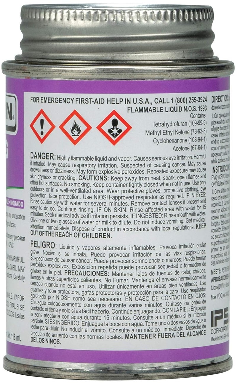 WELDON 14028 Plumbing PVC/CPVC Primer - Fast Acting and Low VOC, Purple, 1/4 Pint (4 fl oz) - Image 4