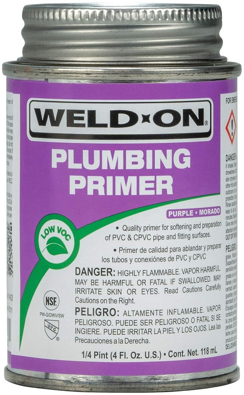WELDON 14028 Plumbing PVC/CPVC Primer - Fast Acting and Low VOC, Purple, 1/4 Pint (4 fl oz) - Image 1