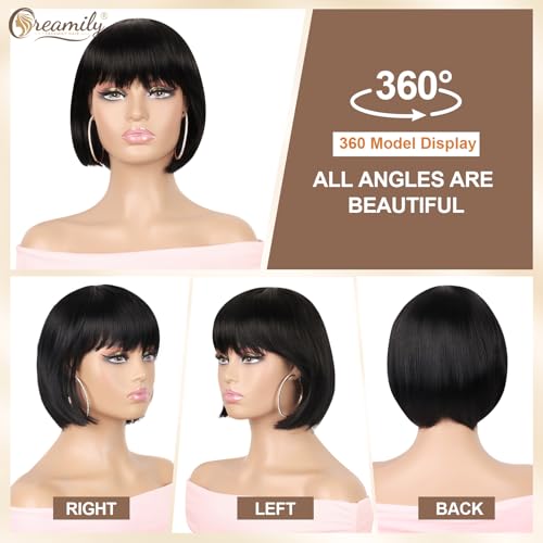 Creamily Short Bob Hair Wig for Women Full Head Natural, Ladies Short Bob Cut Wigs for Women Full Head, Korean Style Blunt Cut Cute Hair Wig (Black, 9 Inch) - Image 2