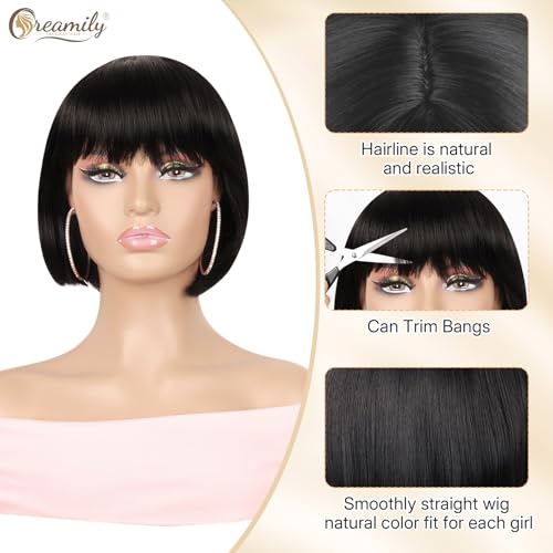 Creamily Short Bob Hair Wig for Women Full Head Natural, Ladies Short Bob Cut Wigs for Women Full Head, Korean Style Blunt Cut Cute Hair Wig (Black, 9 Inch) - Image 4