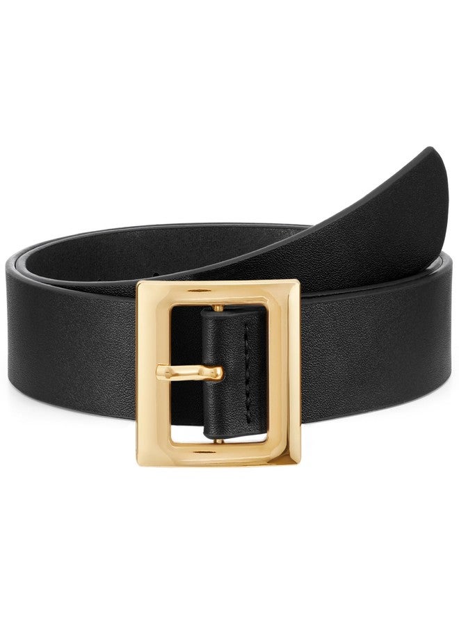 WHIPPY Women Fashion Leather Belt for Jeans Pants Dress Ladies Black Belts with Square Gold Buckle Black, S - Image 1