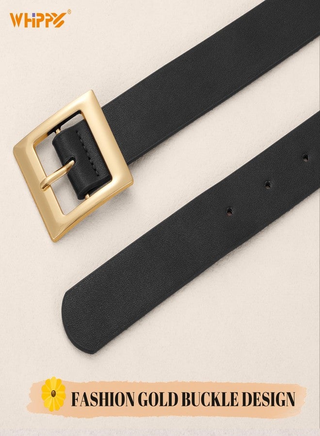 WHIPPY Women Fashion Leather Belt for Jeans Pants Dress Ladies Black Belts with Square Gold Buckle Black, S - Image 3