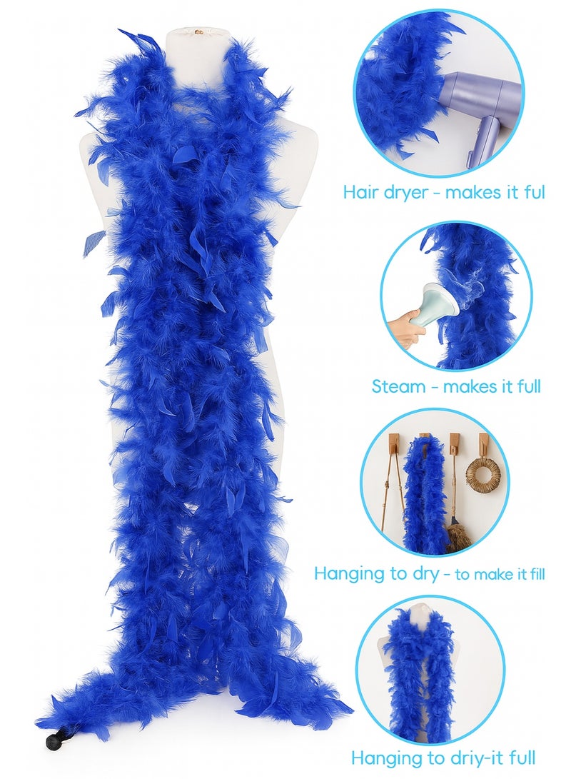 2-Meter Extra Fluffy Feather Boa - Vibrant Colors for Costumes, Parties, Dress-Up, & Crafts | Natural Feather Scarf for Adults & Kids-Royal-Blue