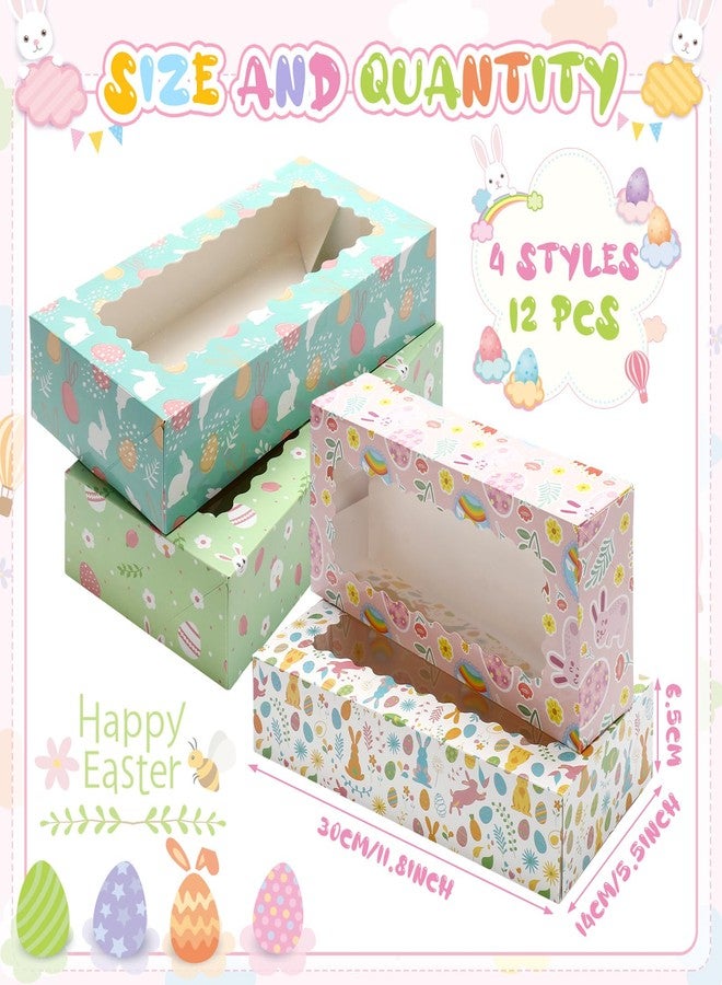Skyygemm 12 Pcs Easter Treat Boxes with Window Bunny Egg Cookie Boxes Easter Cardboard Donut Box Easter Party Paper Container for Cake Bakery Cupcake Pastry Strawberries Favor(12 x 5.5 x 2.5 Inch) - Image 2