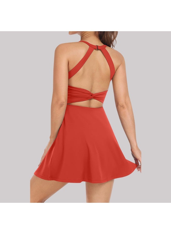 Solid Color Dresses Backless Sling Tennis Dress Shorts Athletic Dresses Summer Women's Clothing Women sports top  - Image 1