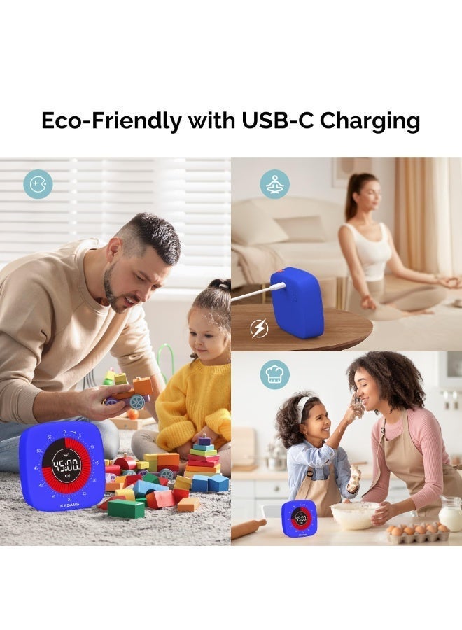 Rechargeable Magnetic Visual Timer – Silent Digital Countdown Timer with Stand, Adjustable Alarm Volume, LED Display for Study, Cooking, Baking & Work, Blue - Image 2