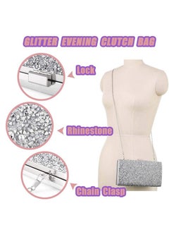ELABEST Glitter Evening Clutch Bag Single Sided Diamond Bag Crossbody Purse Wedding Party Bag For Women And Girls (Silver)  - Image 3