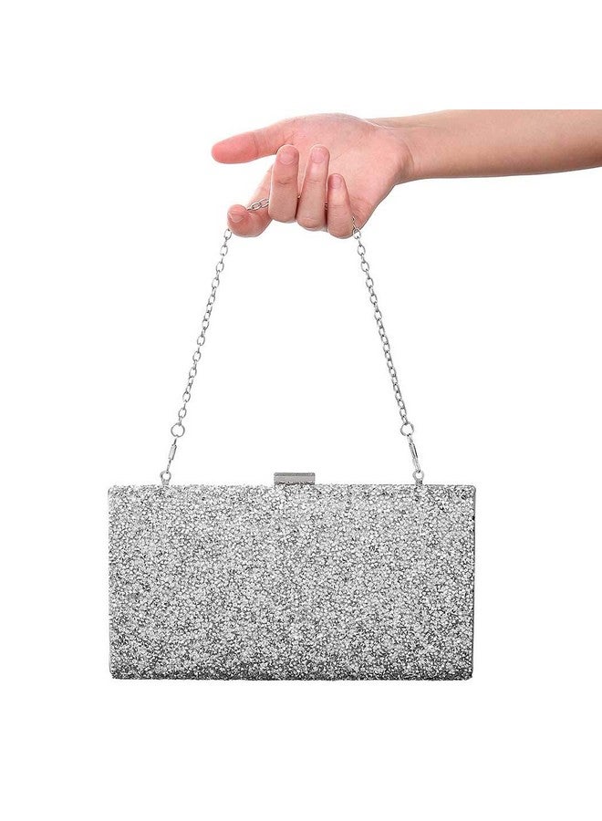 ELABEST Glitter Evening Clutch Bag Single Sided Diamond Bag Crossbody Purse Wedding Party Bag For Women And Girls (Silver)  - Image 1